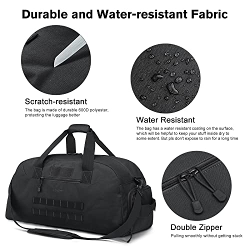 G4Free 70L Large Tactical Duffle Bag Men Sports Gym Backpack with Shoes Compartment Military MOLLE Duffel Backpack ( Black) | with Shoes Compartment Military MOLLE Duffel Backpack, Black - color: Black
