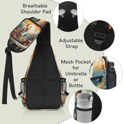 Animal Fox Sling Bags for Women Men, Waterproof Crossbody Sling Backpack Travel Outdoor Sports Chest Bag - color: Yellow