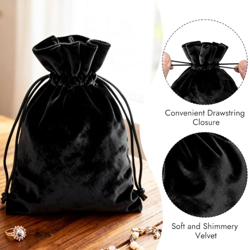 HRX Package Soft Velvet Gift Bags, 5.1x7.8 inch Velvet Drawstring Pouches -Black for Jewelry Crystal Dice Tarot Rune (4 Pack) - color: Black