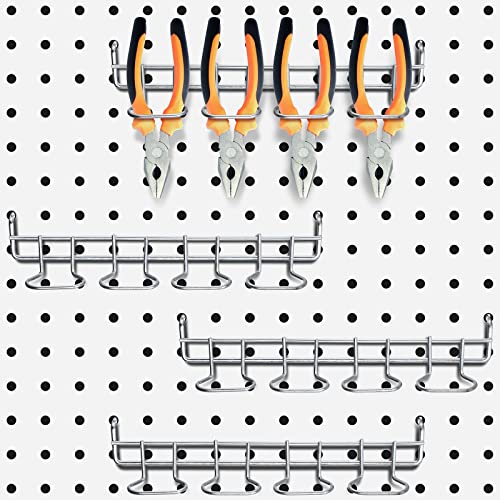 Coume 4 Pieces Pegboard Screwdriver Holders, Stainless Steel Pegboard Pliers Tool Hangers Shelving Display Hooks Organizer Multi Ring Tool Holders Accessories Racks for Shop Store Supermarket(Silver) - color: Silver