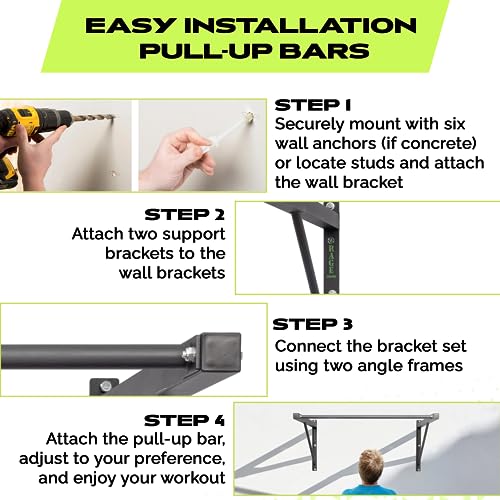Rage Fitness Heavy-Duty Wall Mounted Pull Up Bar - 500 lbs Weight Capacity | Maintain Upper Body Strength & Core Stability | Space Efficient Steel Chin Up Black Bar for Home & Gym Versatile Workouts