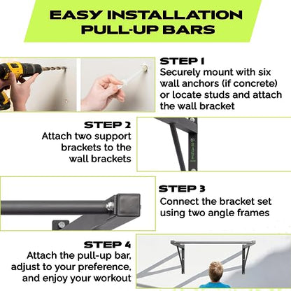 Rage Fitness Heavy-Duty Wall Mounted Pull Up Bar - 500 lbs Weight Capacity | Maintain Upper Body Strength & Core Stability | Space Efficient Steel Chin Up Black Bar for Home & Gym Versatile Workouts