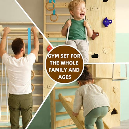 Swedish Ladder 7-in-1, Indoor Wooden Playground, Rock Climbing Wall for Kids and Adults, Kids Indoor Playset, Wooden Jungle Gym, for All Levels and Abilities