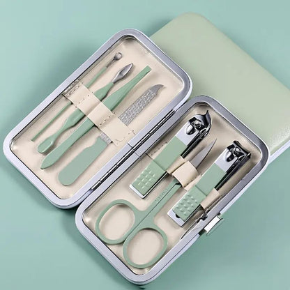 Handheld Sized Nail Clippers Set Tools, Manicure Set Professional Stainless Steel Travel Case 7 in 1 for Men Women(Green)