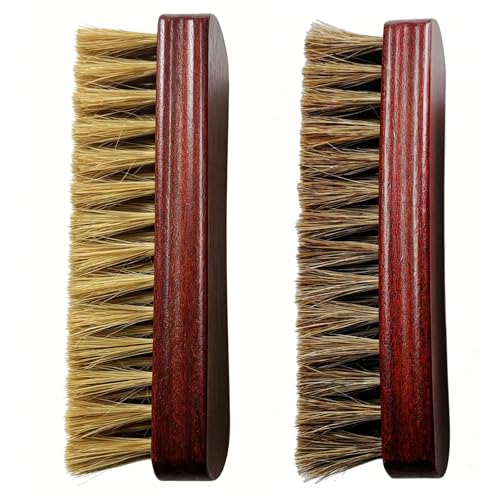 2-Pack Shoe Brush, Horsehair Brush & Boar Bristle Brush | 100% Pure Horsehair & Boar Bristle, Premium Beech Handle – Restores Shine While Deep Cleaning Leather, Boots & Sneakers - color: Yellow and Brown