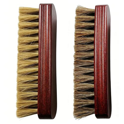 2-Pack Shoe Brush, Horsehair Brush & Boar Bristle Brush | 100% Pure Horsehair & Boar Bristle, Premium Beech Handle – Restores Shine While Deep Cleaning Leather, Boots & Sneakers - color: Yellow and Brown