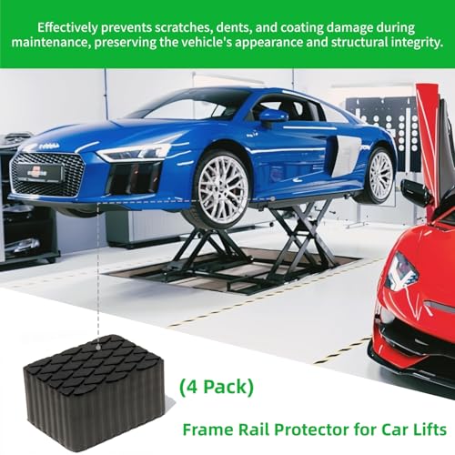 Anti-Skid Solid Rubber Auto Lift Pads – 4 Pack Heavy Duty Lift Blocks for Floor Jacks, Jack Stands & Car Lifts, 4000 Lbs Loading Capacity, 6.3" x 4.7" x 3.2" Size for Frame Protection - size: 6.3" x 4.7" x3.2"