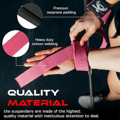 BEAST RAGE Lifting Wrist Straps for Weightlifting, Straps Gym Grip Power Workouts Lifting Straps Padded Neoprene & Premium Cotton Men Women, Deadlift Bodybuilding Exercise Lifting Straps - color: Pink