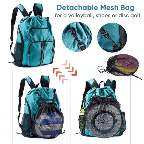 Large Beach Backpack Waterproof Sandproof - Customized Oversized Drawstring Pool Bag with Shoe Compartment for Toiletries, Towels, Gym, Travel - color: Teal, size: Large