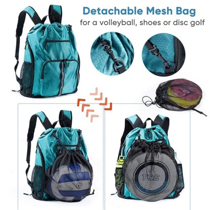Large Beach Backpack Waterproof Sandproof - Customized Oversized Drawstring Pool Bag with Shoe Compartment for Toiletries, Towels, Gym, Travel - color: Teal, size: Large
