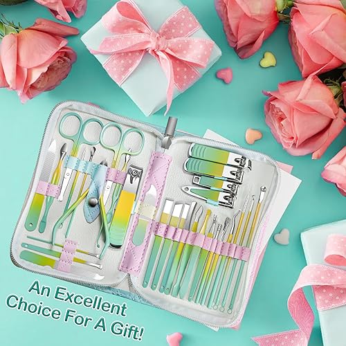 Manicure Set 30 in 1 Nail Clippers Set,Nail Manicure Kit for Women,RedFlow Toenail Clippers,Pedicure Kit,Pedicure Tools,Suitable for Travel Manicure Tools,Toe Nail Kit,Nail Care Kit(Yellow Green) - color: Yellow Green