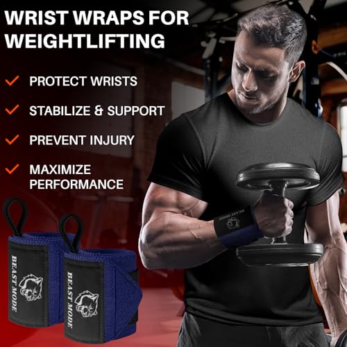 TECEUM Weightlifting 18" & 12" Wrist Wraps with Thumb Loop – Heavy Duty Wrist Workout Braces for Men and Women – Ideal for Powerlifting, Strength Training, Bodybuilding - color: Navy Blue, style: 12" – Arms on Fire