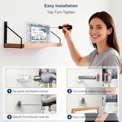 120Pcs Self-Drilling Drywall Anchors with Stainless Steel Screws #8 x 1-1/4”, Heavy Duty Wall Anchors Kit, Rust Resistant Screws, Hollow Wall Anchors for Drywall, Home Improvement DIY, Organizer Box
