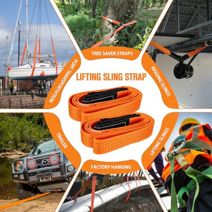 2PCS 2" x5FT & 2PCS 2" x10FT Heavy Duty Nylon Lifting Sling Strap, 18800lb Capacity Super Sturdy Flat Eye Rigging Strap for Hoist, Towing, Moving, Tree Saver Recovery, and Winch