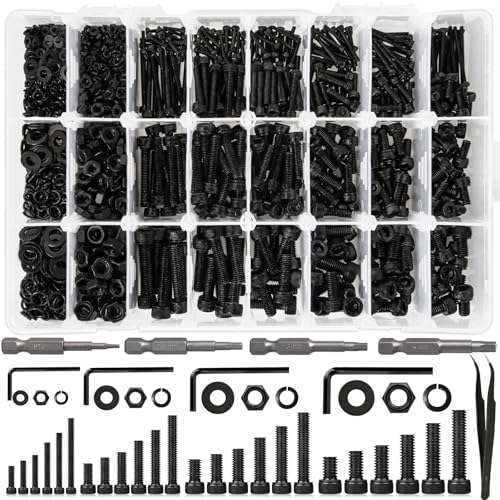 M2 M3 M4 M5 Hex Socket Bolt & Nut Assortment Kit, 1574Pcs | 12.9 Alloy Steel Zinc Plated Anti-rust; 24 Sizes 8–25mm Metric Screws with Lock Washers for 3D Printing DIY Machinery Repair - size: H. M2 M3 M4 M5