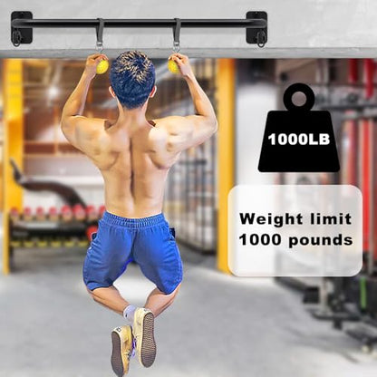 SELEWARE Heavy Duty Welded Pull Up Bar Wall/Joist/Ceiling Mount Chin Up Bar | Multifunctional Pull-up Bars w/Resistance Band Hooks for Home Gym Strength Training, Sturdy Steel Construction Support 500 lb - color: A2: Black 36" Wall Mount Pull Up Bar+Yello