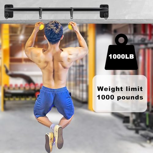 SELEWARE Heavy Duty Welded Pull Up Bar Wall/Joist/Ceiling Mount Chin Up Bar | Multifunctional Pull-up Bars w/Resistance Band Hooks for Home Gym Strength Training, Sturdy Steel Construction Support 500 lb - color: A2: Black 36" Wall Mount Pull Up Bar+Yello