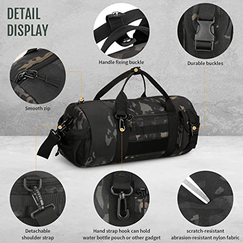 Huntvp Small Tactical Duffle Bag MOLLE Handbag Gear Military Travel Carry On Shoulder Bag Small Valise - color: Black CP