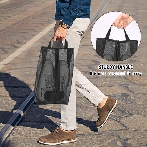 2 Pack Shoe Bags for Travel, Sneaker Bags Packing with Sturdy Zipper Transparent Design Protable Shoes Organizer Bag for Gym Golf Shoe Dust Bag Man and Women Black