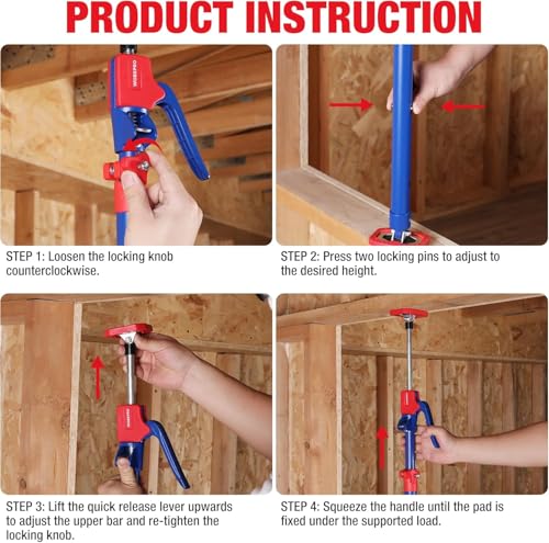 WORKPRO Cabinet Jack Support Pole, 18.5" to 29.5" Steel Telescopic Quick Support Rod Adjustable 3rd Hand Support System with 154 lbs Capacity for Cabinet Jack, Drywall Jack& Cargo Bars, 4-Pack - size: Short-18.5"-29.5" 4PC