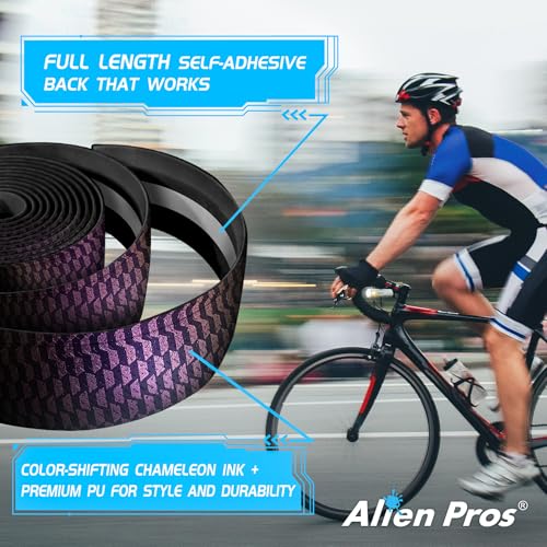 ALIEN PROS Chameleon Skin Bike Handlebar Tape (Set of 2) – Full Pattern Upgrade with Striking Color-Shifting Design and Premium Comfort Grip (Purple) - color: Purple