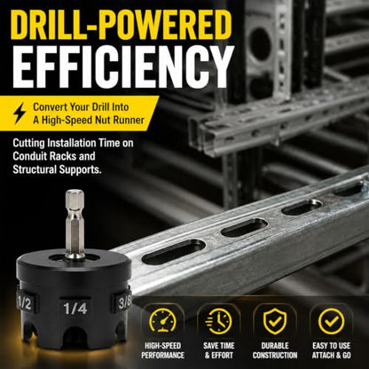 Universal Threaded Rod Nut Runner, Aluminum Alloy Nut Zipper Drill Attachment for Fast Nut and Bolt Removal, All Thread Nut Driver for 1/4, 3/8, 1/2 Inch Threaded Rods, Conduit Racks and Strut Systems - color: Black2