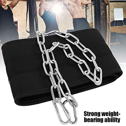 Professional Weight Lifting Belt with Iron Chain, Dip Belt for Pull Ups and Dips, Heavy Duty Oxford Cloth Gym Belt with Chain for Bodybuilding and Strength Training
