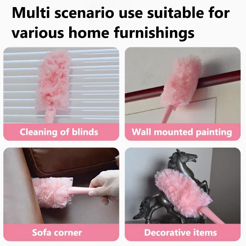 1 Pack Pink Long Handle Dust Duster, Portable Detachable Microfiber Static Cleaning Duster, Lightweight Extended Handheld Dust Remover in OPP Bag for Home, Kitchen, Bedroom, Car and Office