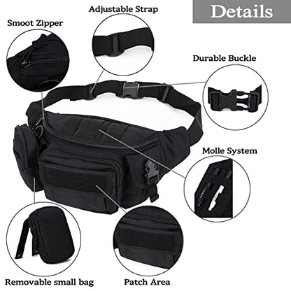 Tactical Fanny Packs, Military Waist Bag Utility Hip Belt Bags for Hiking Climbing Fishing Cycling Hunting with U.S Patch (Green+Black) - color: 2 Pack Green+Black