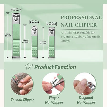 Manicure Pedicure Set, Nail Clipper Set for Men Women, Professional Manicure Kit Pedicure Kit, Nail Care Kit with Green Travel Leather Bag, Set 12 in 1 - color: green