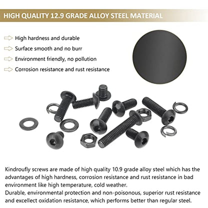 242 Pieces Black M5 x 6/8 /10/12 /16/20 /25mm Button Head Socket Cap Screws Nuts Washers Assortment Kit, 10.9 Grade Alloy Steel - size: M5, style: Button Head