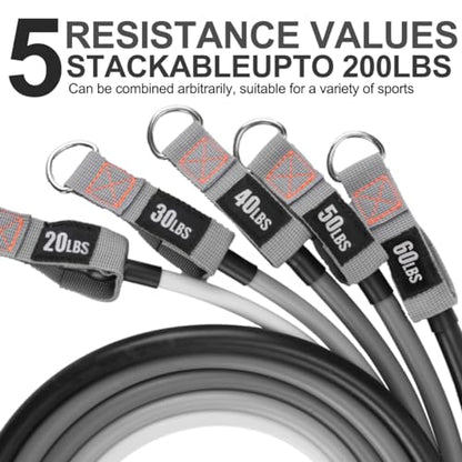 Resistance Bands with Handles, Single Resistance Bands, Exercise Bands with Handles, for Resistance Training, Physical Therapy, Home Workouts, Fitness, Pilates - color: Black-gray-set -200lbs