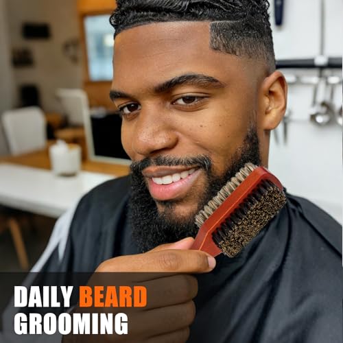 Men Wave Club Brush, 100% Natural Boar Bristle Hair Brush with 2-Sided Soft Hard Brush for Men and Barbers Thick Coarse Hair, Detangling, Smoothing