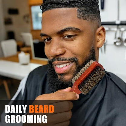 Men Wave Club Brush, 100% Natural Boar Bristle Hair Brush with 2-Sided Soft Hard Brush for Men and Barbers Thick Coarse Hair, Detangling, Smoothing