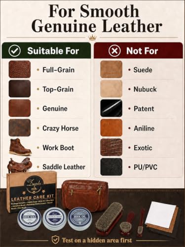 Leather Care Kit, 3.53 oz Saddle Soap, Mink Oil & Neutral Shoe Wax, Shoe Shine Kit with 3 Brushes, 3 Cloths & Bag
