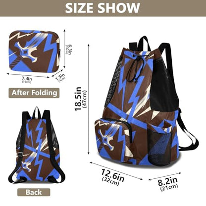 Drawstring Climbing Gym Bag With Water Bottle Holder Drawstring Bags For Men Women with Wet Dry Compartments Abstract Art Lighting Blue Black
