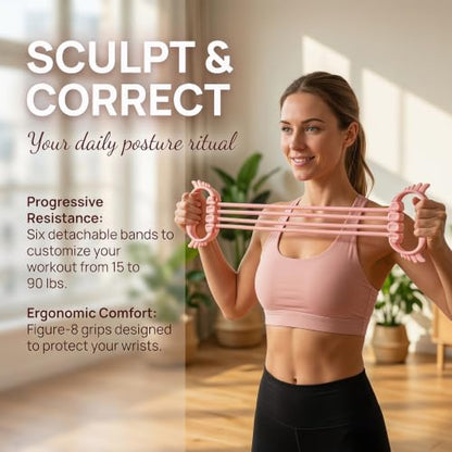 Operitacx Figure 8 Fitness Resistance Band with Handles | 15-90LBS Elastic Bands for Arm Back & Shoulder | Portable Exercise Equipment for Yoga & Pilates Stretching
