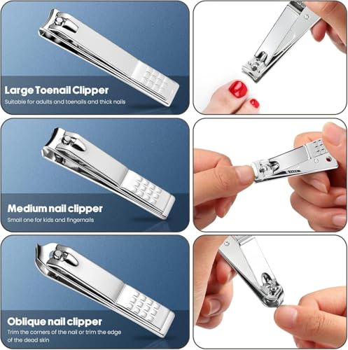 4-Piece Professional Nail Clippers Set with Wide Jaw - Heavy Duty Toenail Clippers for Thick Nails, Fingernail Clippers, Nail File & Cuticle Tool for Men and Women, Travel or Home Use