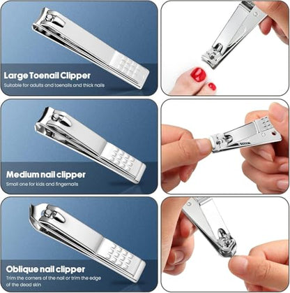 4-Piece Professional Nail Clippers Set with Wide Jaw - Heavy Duty Toenail Clippers for Thick Nails, Fingernail Clippers, Nail File & Cuticle Tool for Men and Women, Travel or Home Use