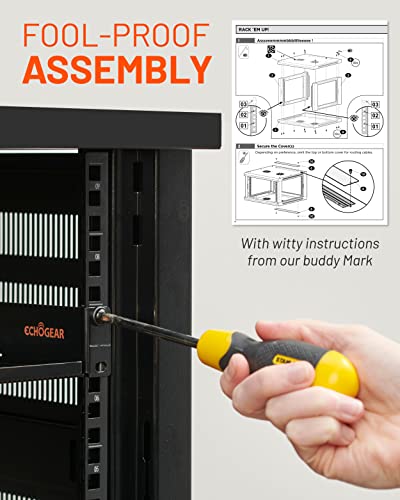 ECHOGEAR 9U Network Rack w/Enclosed Design, Easy Install, 600mm Depth | Enclosed server rack includes pre-mounted fan, 2x 1U shelves, lockable door, wall mountable design, all hardware for install - size: 9U