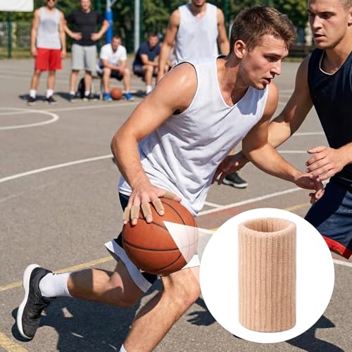TIESOME 20 Pcs Finger Sleeves for Arthritis, Skin Tone | Elastic Finger Compression Sleeves Thumb Splint Support, Breathable Pain Relief Protector for Tendon, Joint and Arthritis