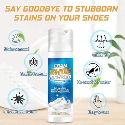 White Shoe Cleaner Kit 6.76Oz, Sneaker Cleaner With Brush & Cloth, Removing Stain, Shoe Cleaning Kit for Leather, PU - size: 200ml1pack