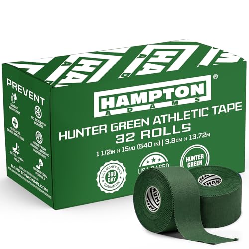 Hampton Adams | As Seen on Shark Tank | Original Athletic Sports Tape (32 Pack) | 45ft Rolls | Strong Easy Tear NO Sticky Residue | Best Tape for Athlete Trainers | Fingers Ankles (Hunter Green) - color: Hunter Green, size: 1.5 inch (32 Rolls)