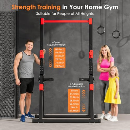 SogesPower Foldable Pull Up Bar Station,Triangular Power Tower Dip Stand | Adjustable Heights & Handles Pull Up Dip Station for Pull-ups, Dips, Knee Raises,Space-saving for Small Space - color: Red
