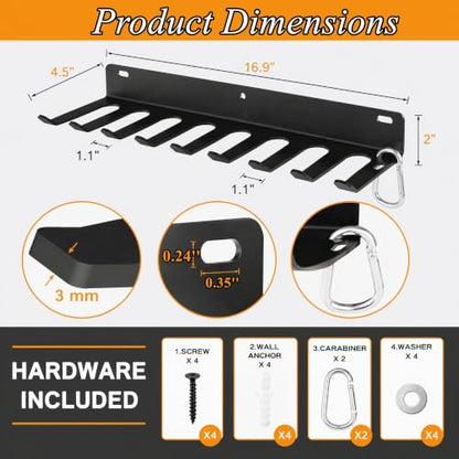 Tebery 9 Hook Home Gym Storage Rack Wall Mount, Fitness Equipment Organizer, Metal Gym Accessory Hanger for Exercise Bands, Jump Ropes, Barbells, Lifting Belts