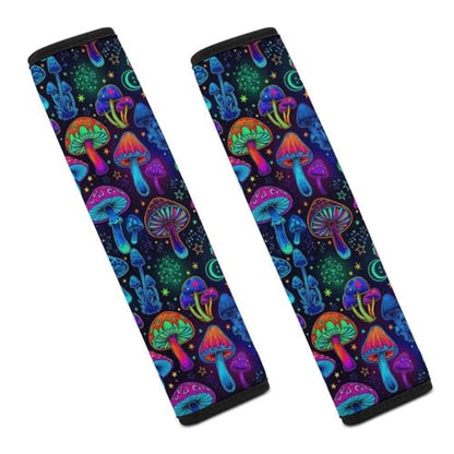Universal Soft and Comfortable Car Seat Straps Shoulder Pads for Girls and Boys, Most Cars, 1 Pair Trippy Purple Mushrooms Harness Pads Strap Comfortable Driving - color: Pattern 1260