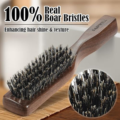 GAINWELL Mens Wild Boar Bristle Hair Brush for Men, Slick Back Hair Brush with Stiff Bristles for Thick & Thin Hair, Beard Brush Natural Black Walnut Wooden Handle Hairbrush - size: Regular
