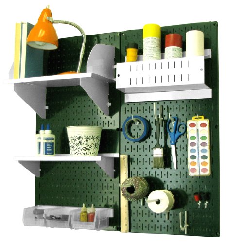 Wall Control Craft & Hobby Pegboard Organizer Storage Kit with Green Pegboard and White Accessories - color: Green Pegboard White Accessories
