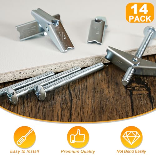 KURUI 1/4 Toggle Bolts for Drywall, 14Pcs Heavy Duty Metal Drywall Anchors Kit, Dry Wall Anchors and Screws Kit, Butterfly Anchors for Ceiling, Sheetrock, Hollow Wall - size: 1/4"