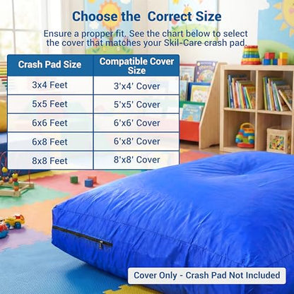 Skil-Care Crash Pad Cover Replacement, Nylon and Cozy Cloth, Machine Wash | Indoor & Outdoor Durable Cover Only (No Foam), Soft Landing, Crashpad for Kids Sensory Mat, For Active Play, Machine Washable - size: 8' x 8' Cover